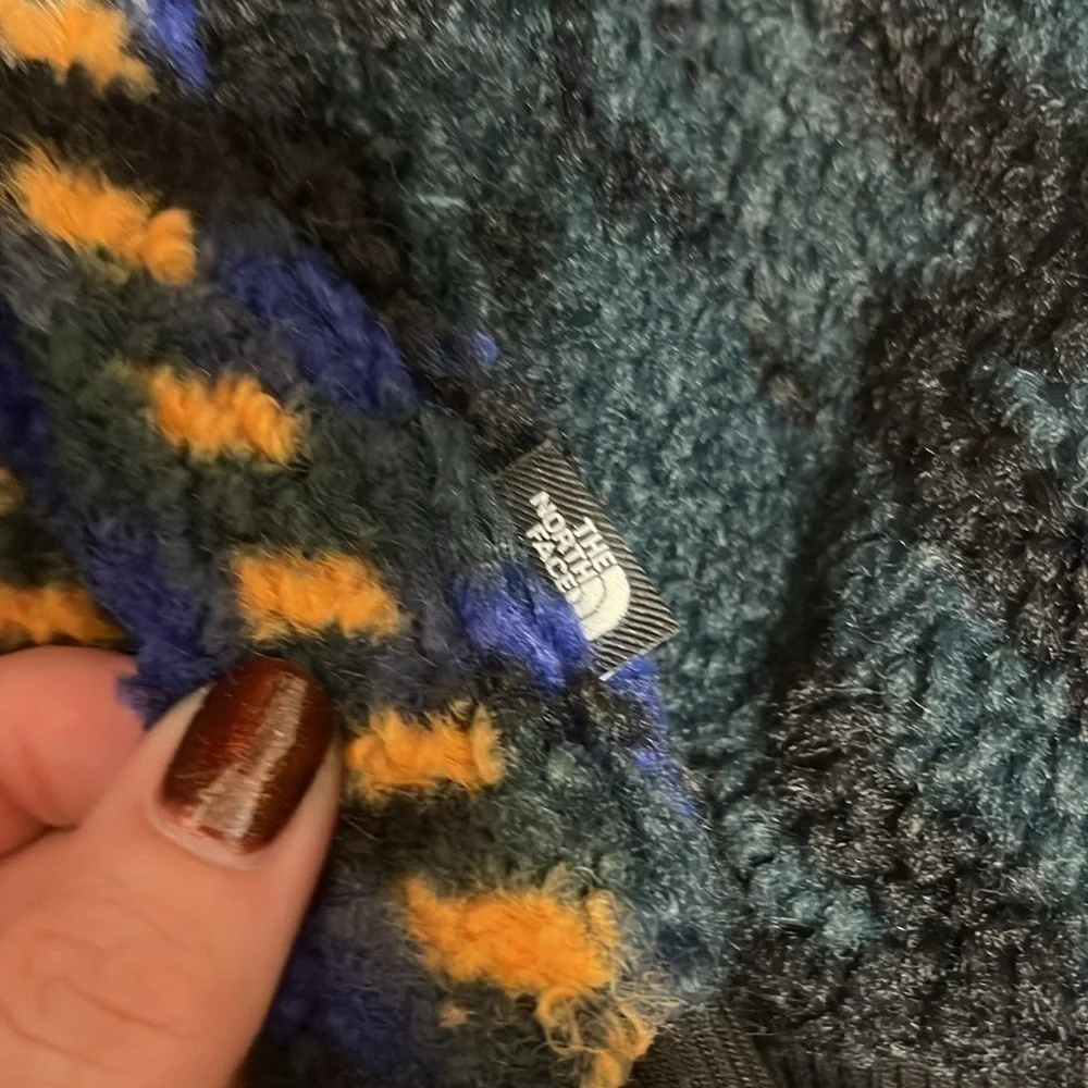 The North Face Unisex Fleece Mittens Size L Purple Blue Plaid Ski Snow